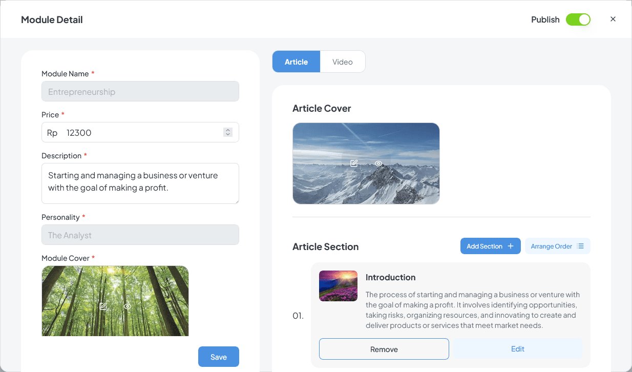 Dashboard Content Management Unkeyme