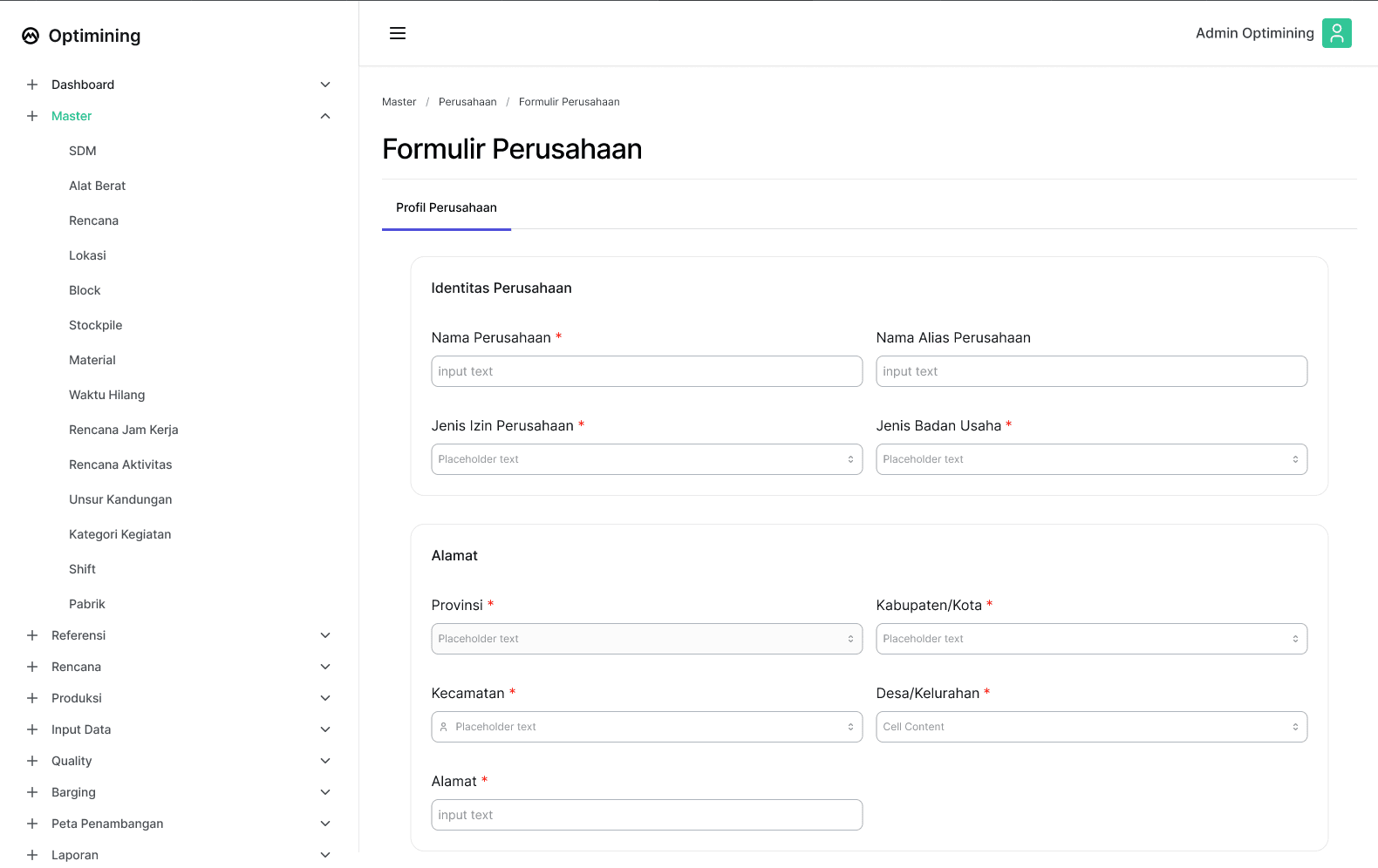 formulir perusahaan optimining
