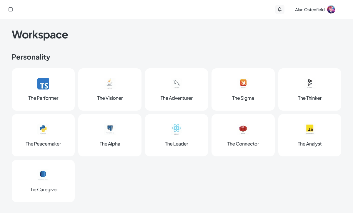 Dashboard Personality Setting Page