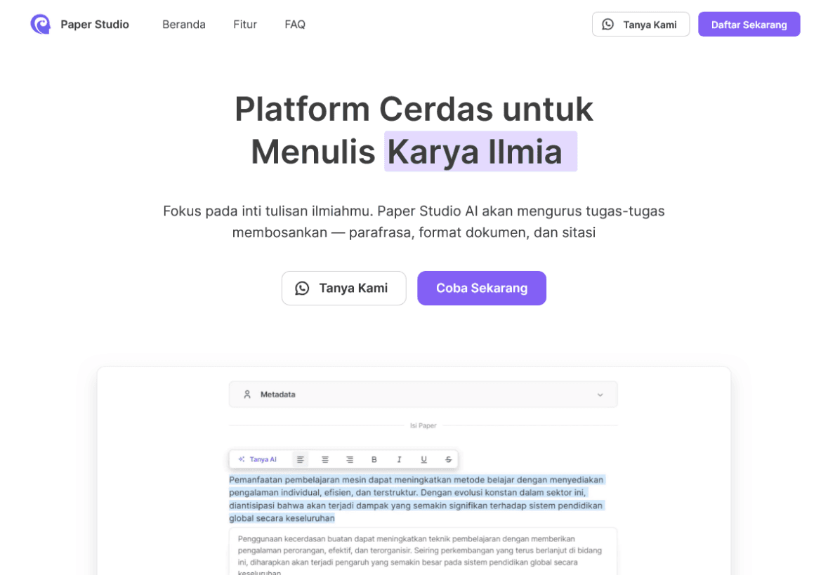 landing page paper studio