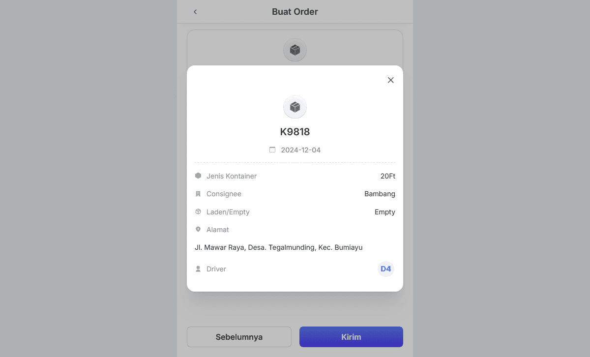 Confirm Create Order